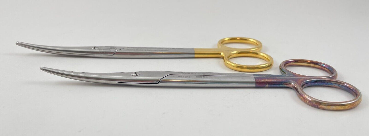 LOT OF 2 Pilling 464615 Mayo Dissecting Scissors, Curved, 6.5" + 30 DAY WARRANTY