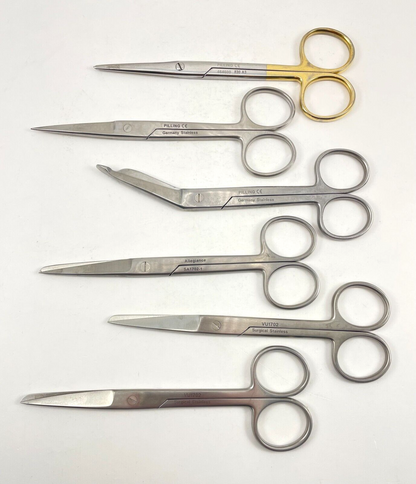 LOT OF 6 Surgical Scissors, Straight: Pilling, Allegiance, Unbranded