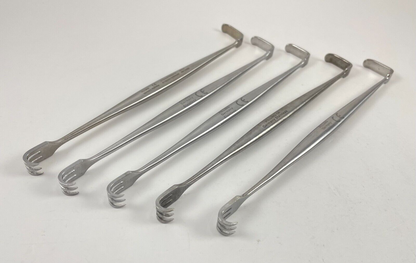 LOT OF 5 PILLING 164750 Senn Retractor, 3 Prong, Sharp, 1/4" x  3/4" x 6 1/4"