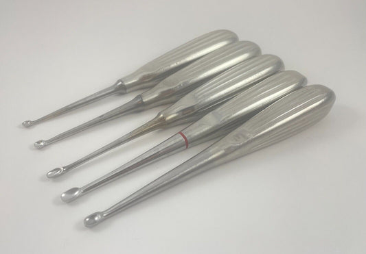 LOT of 5 Brun Curette, Straight, Hollow Handle, 6 3/4": KMedic, W. Lorenz