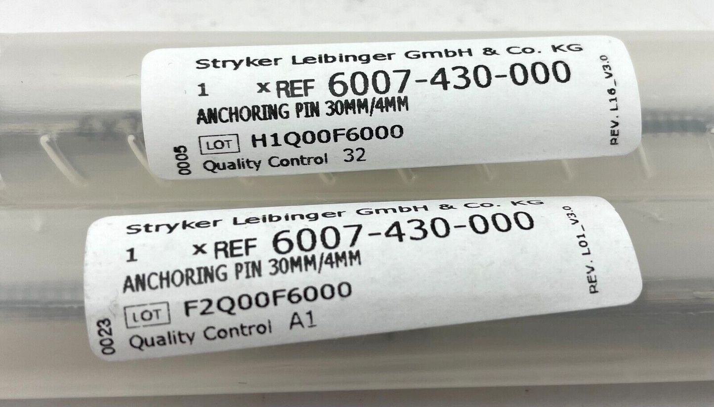 LOT OF 2 Stryker Leibinger 6007-430-000 Anchoring Pin, 30mm/4mm