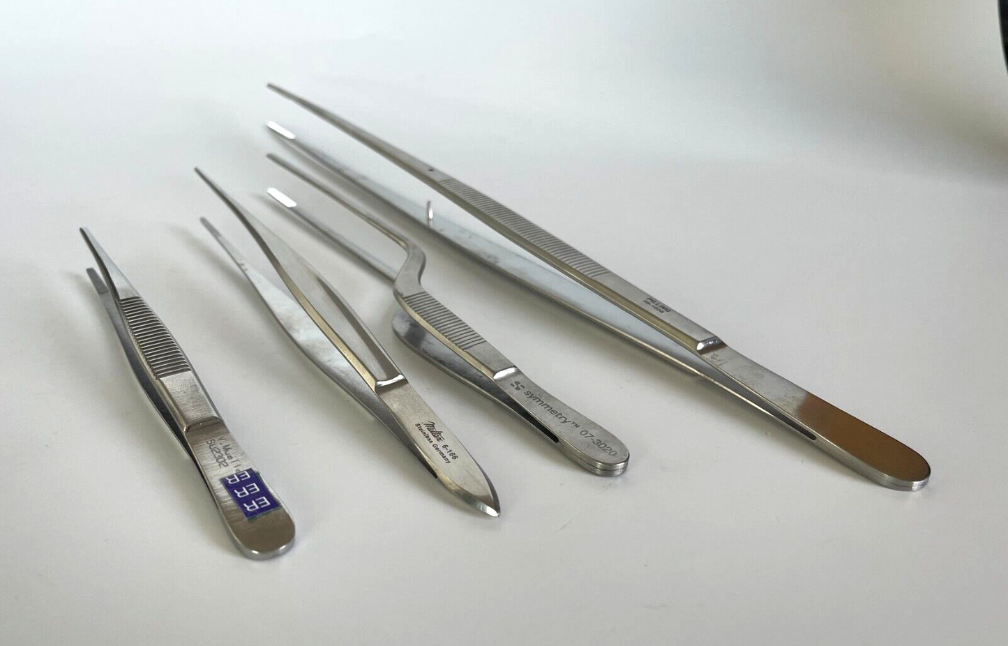 LOT OF 4 Dressing Forceps, Serrated Tips: Miltex, V. Mueller, Pilling, Symmetry