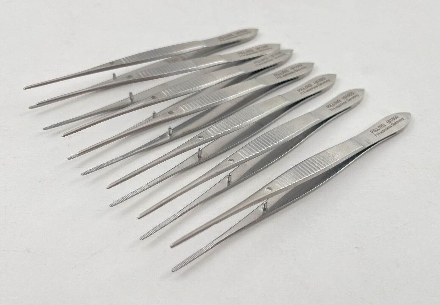 LOT OF 7 Pilling 181600 Iris Dressing Forceps, Straight, Serrated Tips, 4"