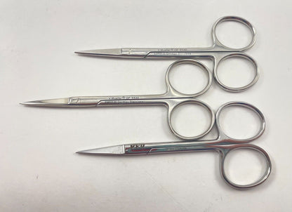 LOT OF 3 V. Mueller OP5530 Knapp Iris Scissors, Straight, Sharp, 4"