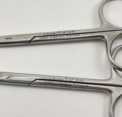 LOT OF 2 V. Mueller OP5540 Knapp Iris Scissors, Curved, Sharp  + 30 DAY WARRANTY