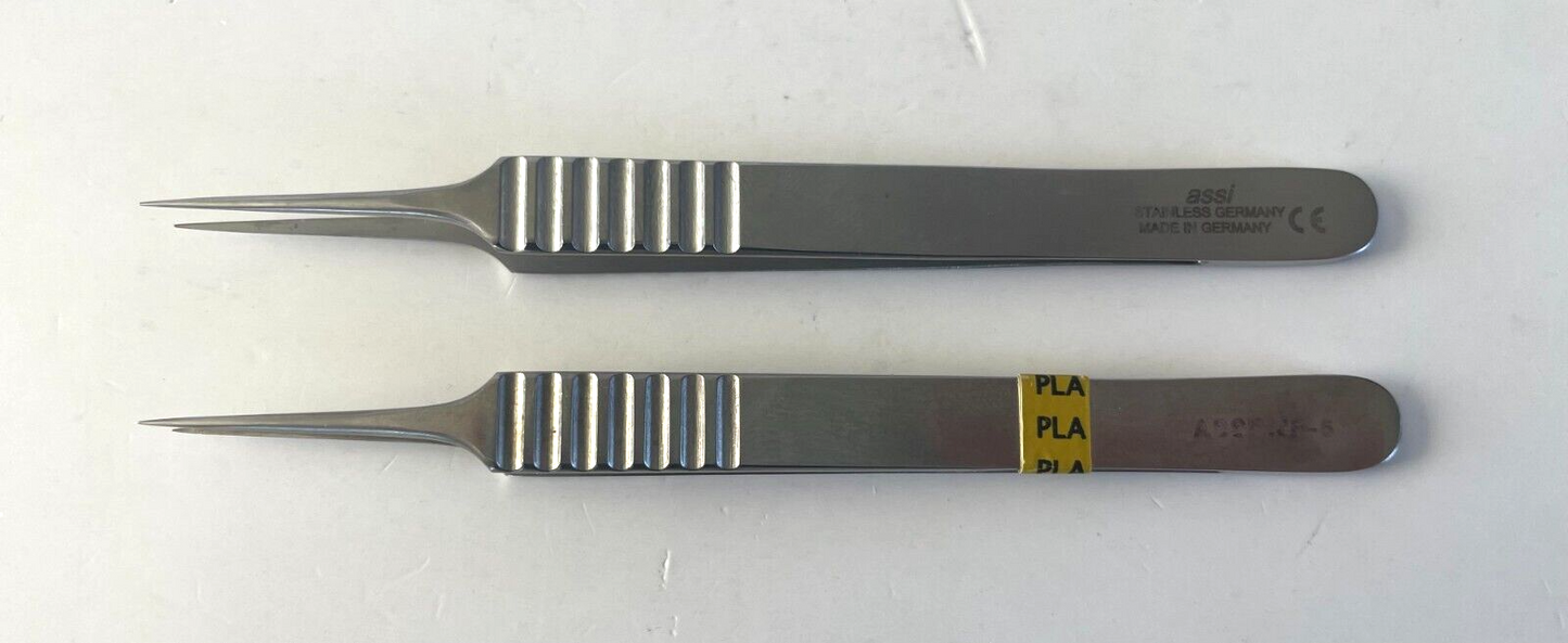 LOT of 2 ASSI JF-5 Micro Forceps, Straight, 0.3mm