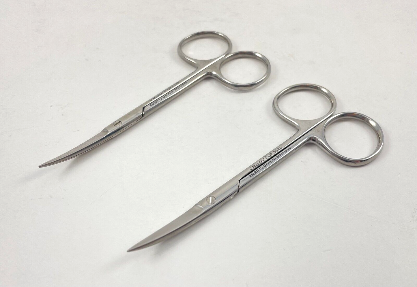 LOT OF 2 V. Mueller OP5540 Knapp Iris Scissors, Curved, Sharp  + 30 DAY WARRANTY