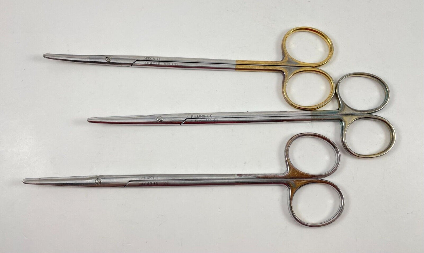 LOT OF 3 Pilling/Weck 464715 Metzenbaum Scissors, Curved, 7" + 30 DAY WARRANTY!