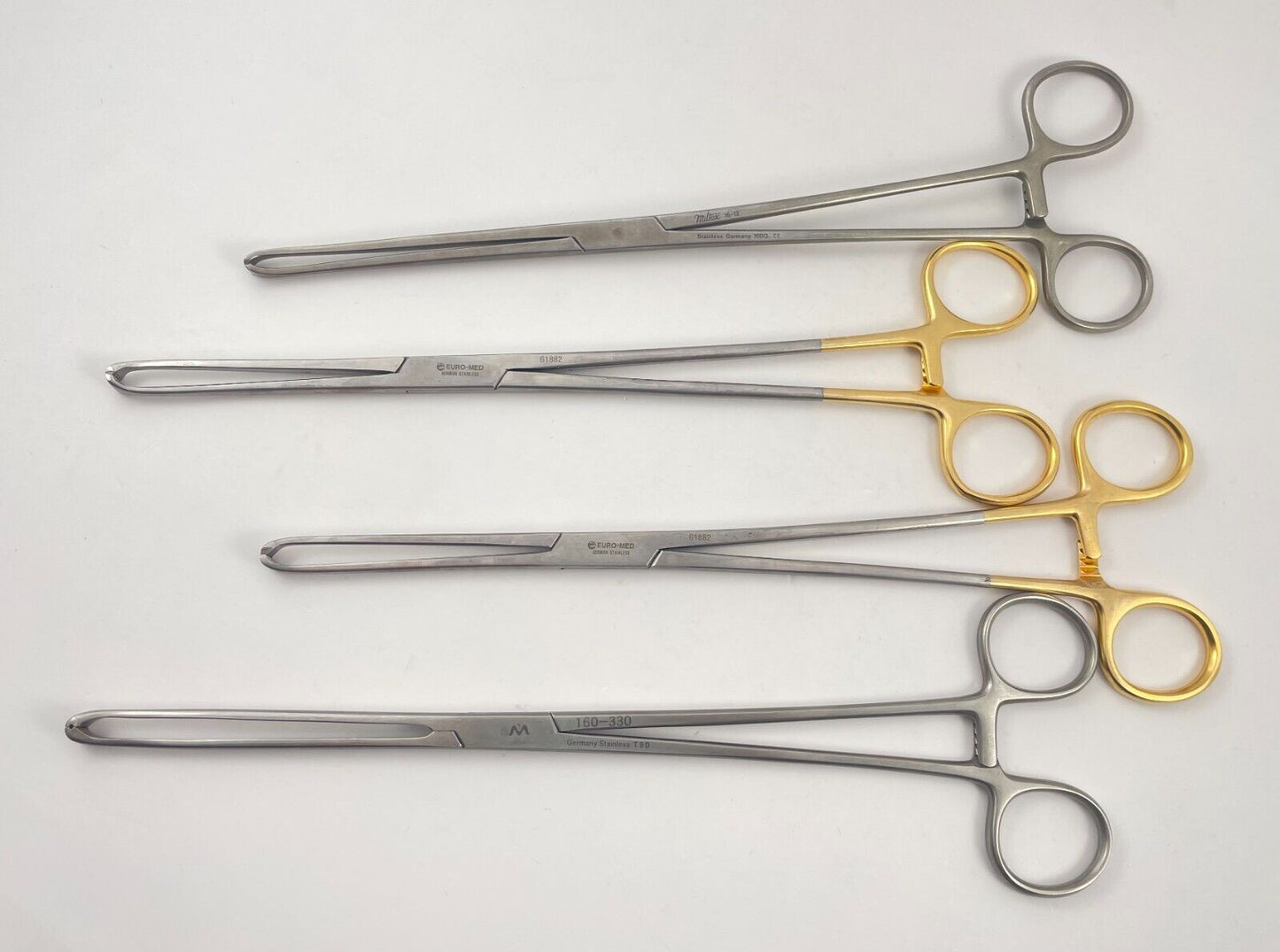 LOT OF 4 Allis Tissue Forceps 10": Miltex, Euro-Med (2), Millennium