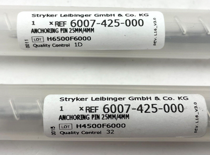 LOT OF 2 Stryker Leibinger 6007-425-000 Anchoring Pin, 25mm/4mm