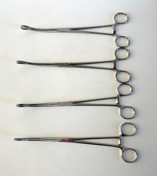 LOT OF 4 Foerster Sponge Holding Forceps: Jarit 115-117, Aesculap BF121 & BF123