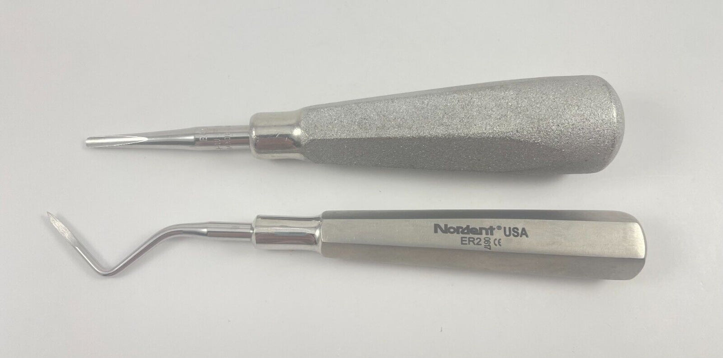 LOT OF 2 Dental Heidbrink Elevator: Hu-Friedy E40 & Nordent ER2