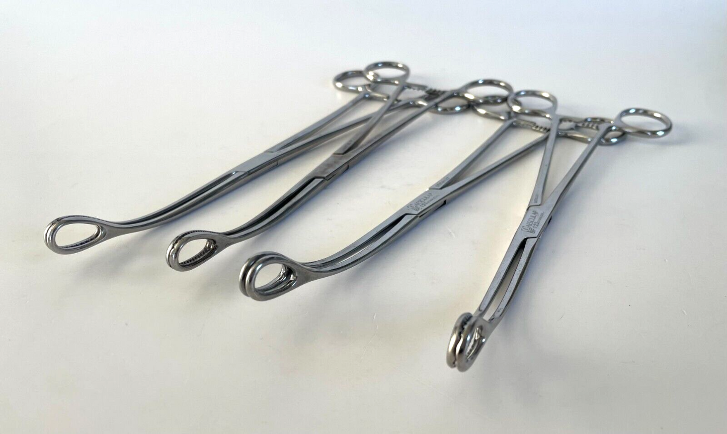 LOT OF 4 Foerster Sponge Holding Forceps: Jarit 115-117, Aesculap BF121 & BF123