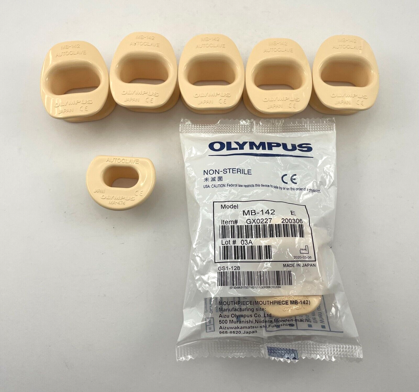 LOT OF 7 Olympus Reuseable Bite Block/Mouthpiece: MB-142 (6), MA-474