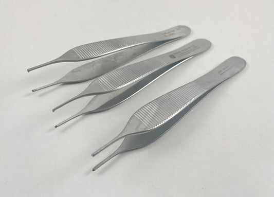 LOT OF 3 Adson Dressing Forceps, 1x2 Teeth: V. Mueller, KMedic, Jarit