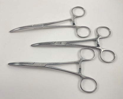 LOT OF 3 Pilling 476155 Mayo-Pean Forceps, Curved, Serrated, 2.9mm Tip, 6 1/2"