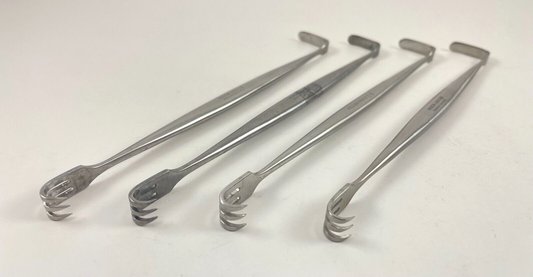 LOT of 4 Pilling/Weck 480125 Miller-Senn Retractor, Sharp, 3 Prong, 6 3/8"