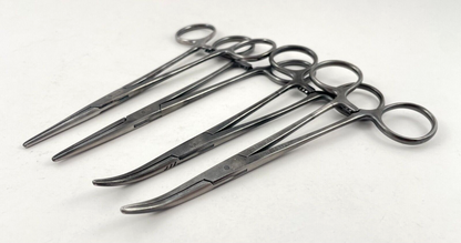 LOT OF 4 Pilling Kelly Forceps: 182100 Straight, 5 3/4" & 182110 Curved 5 1/2"