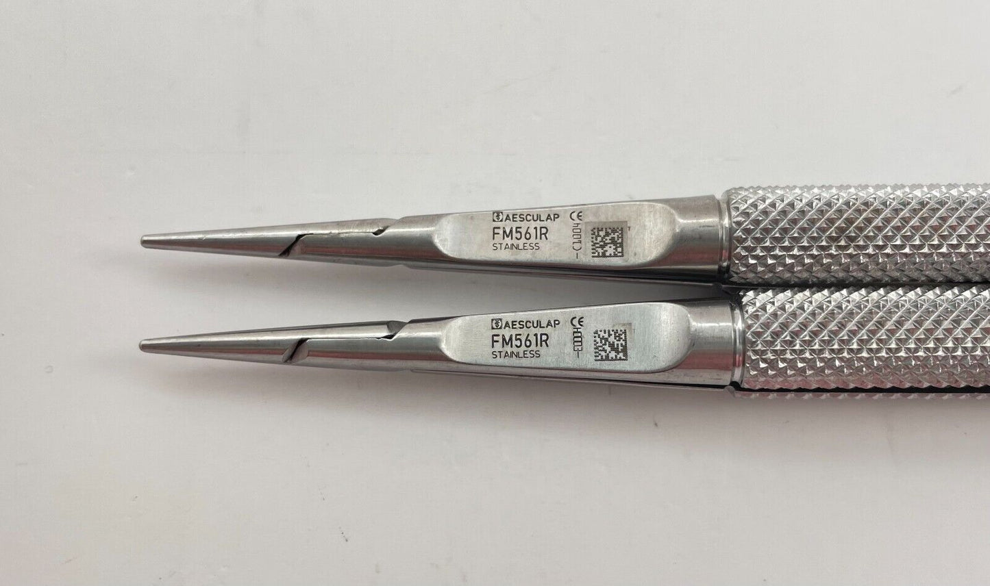 LOT OF 2 Aesculap FM561R Glasser Micro Needle Holder, Straight, Diamond Dust, 7"