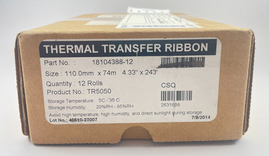 (12-Pk) Thermal Transfer Ribbon 18104388-12, 110mm x 74mm, TR5050