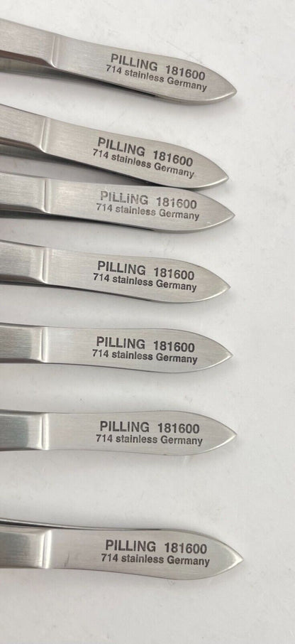 LOT OF 7 Pilling 181600 Iris Dressing Forceps, Straight, Serrated Tips, 4"