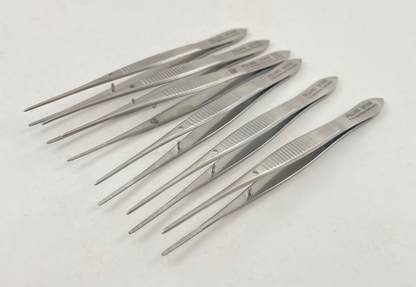 LOT OF 6 Pilling 181600 Iris Dressing Forceps, Straight, Serrated Tips, 4"