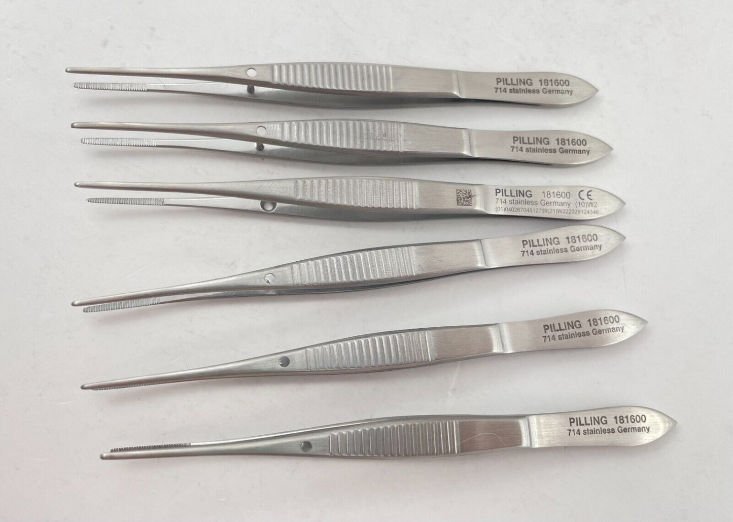 LOT OF 6 Pilling 181600 Iris Dressing Forceps, Straight, Serrated Tips, 4"