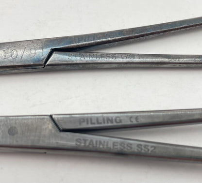 LOT OF 4 Pilling Kelly Forceps: 182100 Straight, 5 3/4" & 182110 Curved 5 1/2"