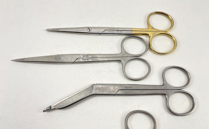 LOT OF 6 Surgical Scissors, Straight: Pilling, Allegiance, Unbranded