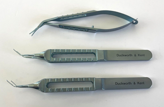 LOT OF 3 Duckworth & Kent DK7740 Forceps (2) Duckworth & Kent 1-705 Scissors IOL