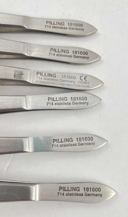 LOT OF 6 Pilling 181600 Iris Dressing Forceps, Straight, Serrated Tips, 4"