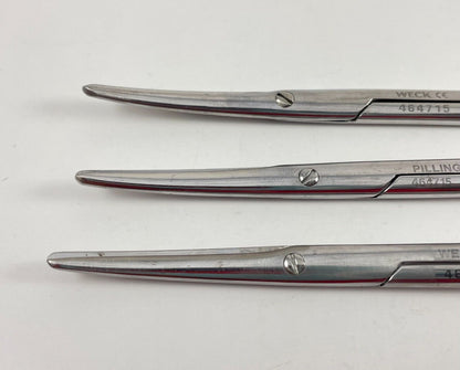 LOT OF 3 Pilling/Weck 464715 Metzenbaum Scissors, Curved, 7" + 30 DAY WARRANTY!