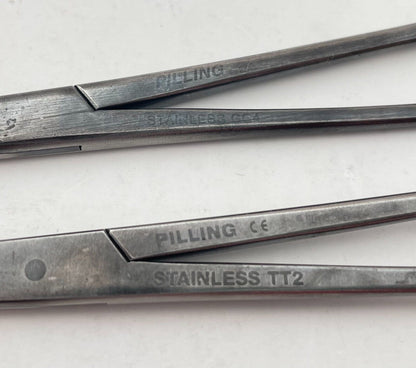 LOT OF 4 Pilling Kelly Forceps: 182100 Straight, 5 3/4" & 182110 Curved 5 1/2"