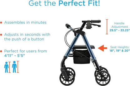 NOVA STAR 8 Rollator Walker w/Perfect Fit System Lightweight Folding