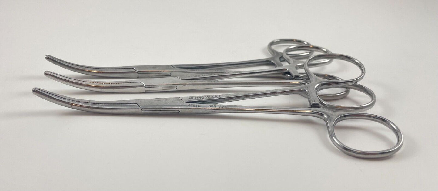 LOT OF 3 Pilling 476155 Mayo-Pean Forceps, Curved, Serrated, 2.9mm Tip, 6 1/2"