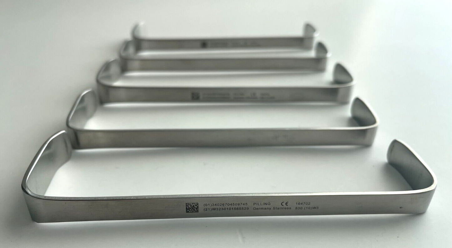 LOT of 5 Pilling 164702 Farabeuf Retractor, 3/8" / 1/2" width blades, 4 1/2"