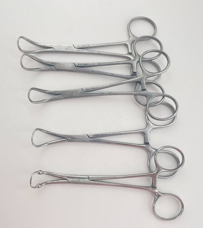 LOT OF 5 Backhaus Towel Forceps: Pilling 12-1600 (3) & 454305, Vantage, 5.25"