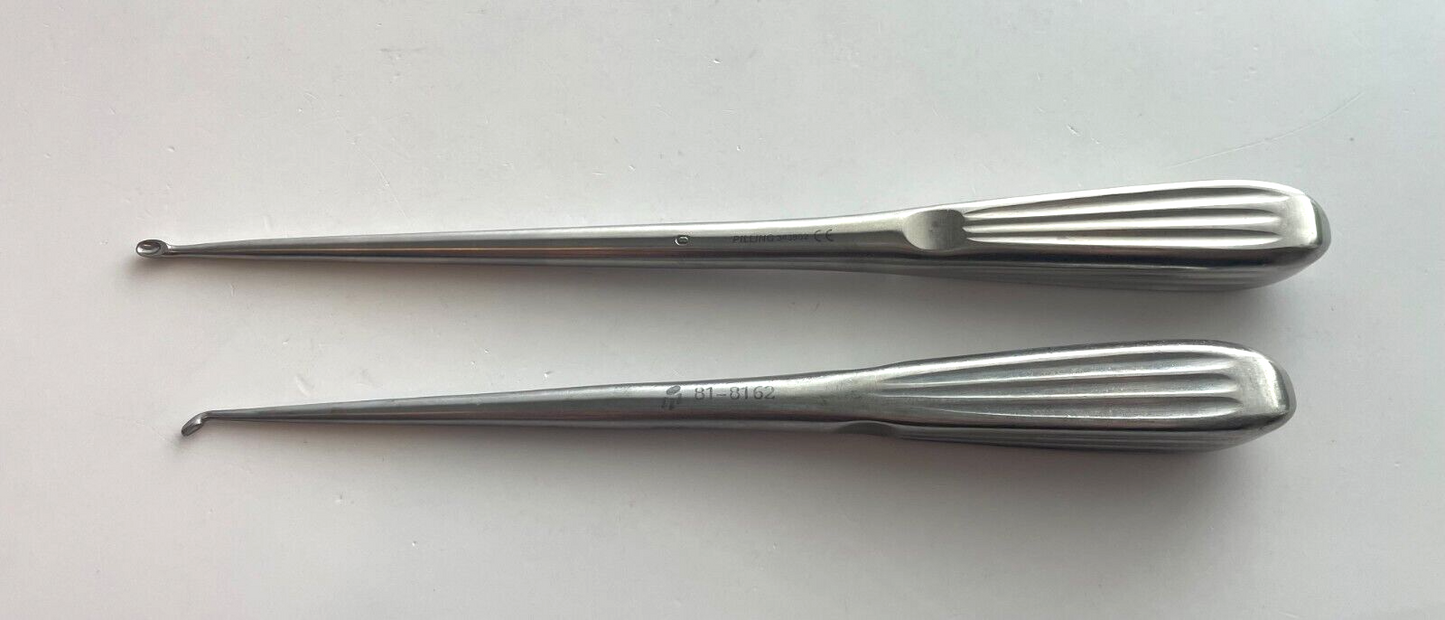 LOT OF 2 Curette: Pilling 343502 Straight, Size 0 & VM81-8162 Angled, Size 000