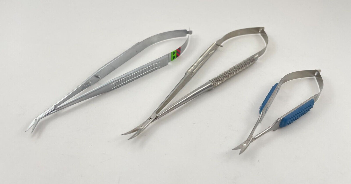 LOT OF 3 Micro Scissors: Scanlan 7007-440, R&B RB9011, Aesculap FM013R