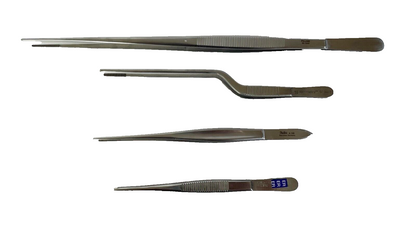 LOT OF 4 Dressing Forceps, Serrated Tips: Miltex, V. Mueller, Pilling, Symmetry